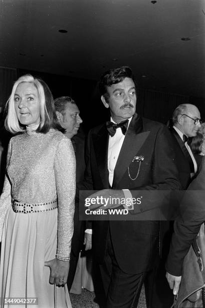 Marylou Connors and Mike Connors attend an Academy of Television Arts and Sciences dinner at the Hilton Hotel in New York City on April 18, 1975.