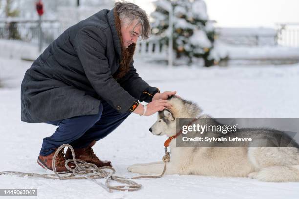 Peter Doherty poses with his dog Zeus as he attends the 14th Les Arcs Film Festival - Day Five on December 14, 2022 in Les Arcs, France.