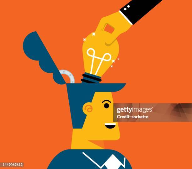 businessman - idea light bulb - face lifting stock illustrations