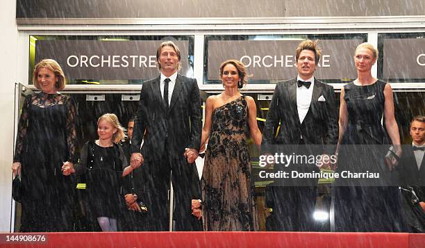 Susse Wold, Mads Mikkelsen, Alexandra Rapaport, Thomas Vinterberg and Sisse Graum Jorgensen attend the "Jagten" Premiere during the 65th Annual...