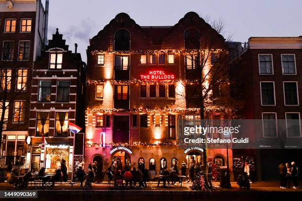 General view of Coffeeshop on Red Light District on December 10, 2022 in Amsterdam, Netherlands. De Wallen, Amsterdam's red-light district, is...