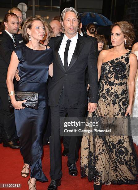 Hanne Jacobsen, Mads Mikkelsen and Alexandra Rapaport attend the "Jagten" Premiere during the 65th Annual Cannes Film Festival at Palais des...