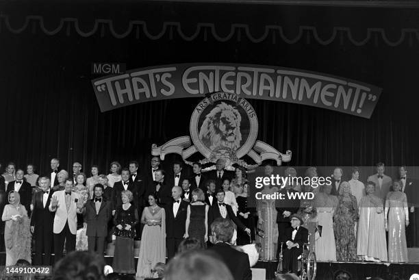 Movie stars including Gloria Swanson, James Stewart, Johnny Weissmuller, Russ Tamblyn, Elizabeth Taylor, Keenan Wynn, Shirley MacLaine, Roddy...