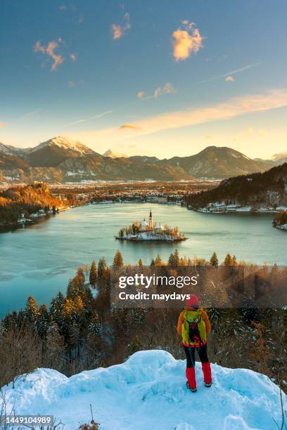 bled lake in slovenia - eslovenia fotografías e imágenes de stock