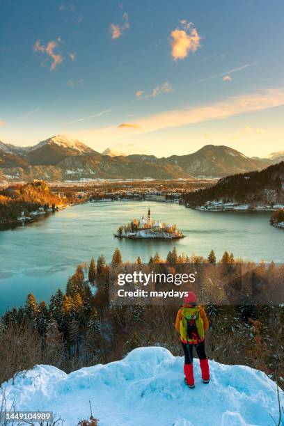 bled lake in slovenia - slovenia hiking stock pictures, royalty-free photos & images