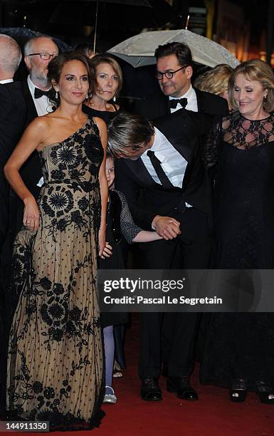 Alexandra Rapaport, Annika Wedderkopp, actor Mads Mikkelsen and Susse Wold attend the "Jagten" Premiere during the 65th Annual Cannes Film Festival...