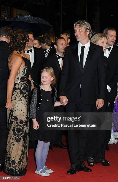 Alexandra Rapaport, Annika Wedderkopp, actor Mads Mikkelsen and Susse Wold attend the "Jagten" Premiere during the 65th Annual Cannes Film Festival...