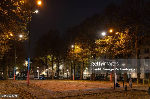 basketball field in the city at night - belgium street stock pictures, royalty-free photos & images