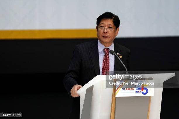 President of the Philippines Ferdinand Romualdez Marcos Jr. Speaks during the European Union and the Association of Southeast Asian Nations meeting...