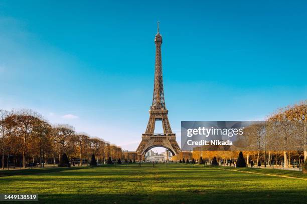 eiffel tower in winter paris, france - la tour eiffel stockfoto's en -beelden