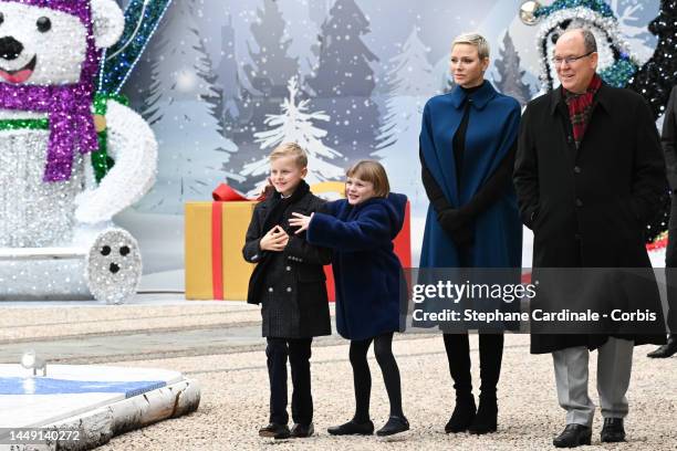 Prince Jacques of Monaco, Princess Gabriella of Monaco, Prince Albert II of Monaco and Princess Charlene of Monaco attend the Christmas Tree at...