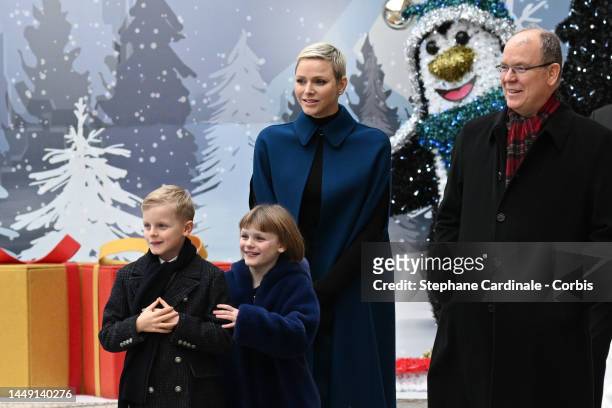 Prince Jacques of Monaco, Princess Gabriella of Monaco, Prince Albert II of Monaco and Princess Charlene of Monaco attend the Christmas Tree at...