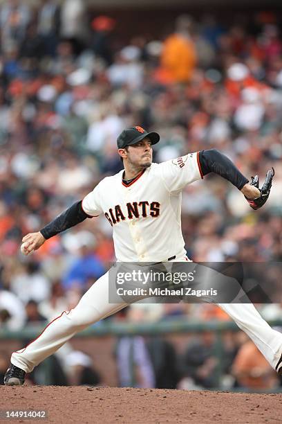 Clay Hensley of the San Francisco Giants pitches during the game against the Miami Marlins at AT&T Park on May 3, 2012 in San Francisco, California....