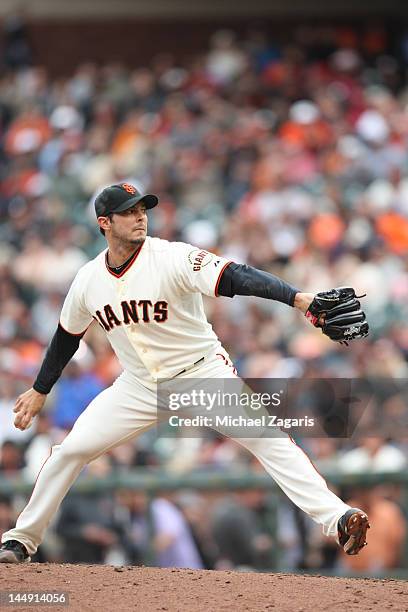 Clay Hensley of the San Francisco Giants pitches during the game against the Miami Marlins at AT&T Park on May 3, 2012 in San Francisco, California....