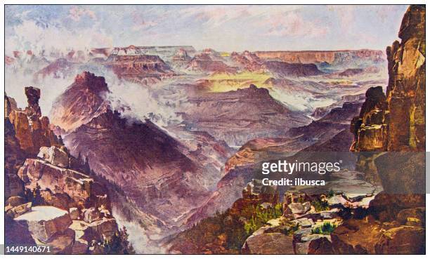 antique nature color image: grand canyon - single object photos stock illustrations