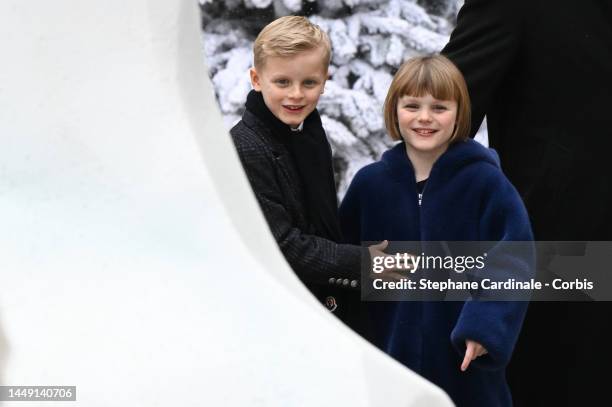 Prince Jacques of Monaco and Princess Gabriella of Monaco attend the Christmas Tree at Monaco Palace on December 14, 2022 in Monaco, Monaco.