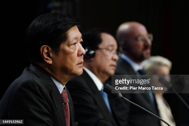 Philippines' President Ferdinand Marcos Jr. Speaks during a press conference at the European Union and the Association of Southeast Asian Nations...