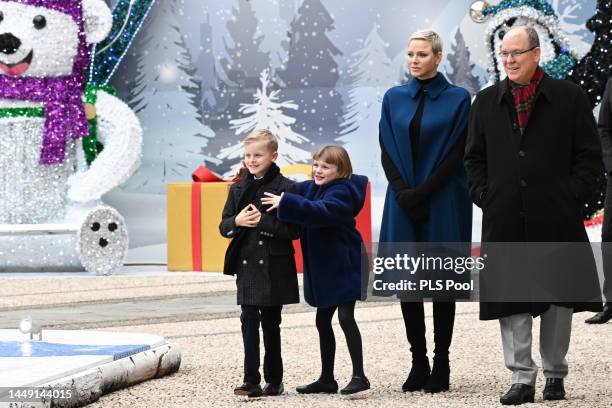 Prince Jacques of Monaco, Princess Gabriella of Monaco, Princess Charlene of Monaco and Prince Albert II of Monaco attend the Christmas Tree at...