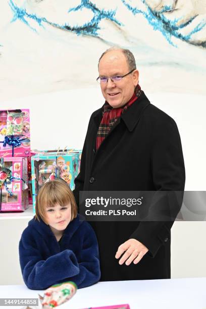 Princess Gabriella of Monaco and Prince Albert II of Monaco attend the Christmas Tree at Monaco Palace on December 14, 2022 in Monaco, Monaco.