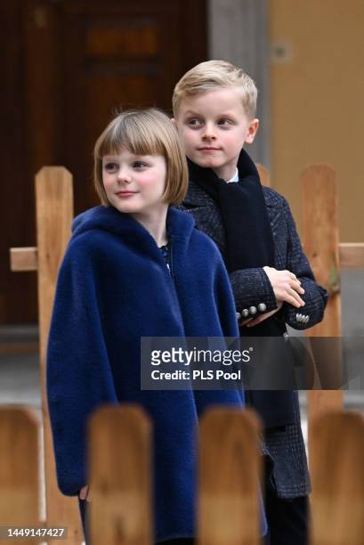 Prince Jacques of Monaco and Princess Gabriella of Monaco attend the Christmas Tree at Monaco Palace on December 14, 2022 in Monaco, Monaco.