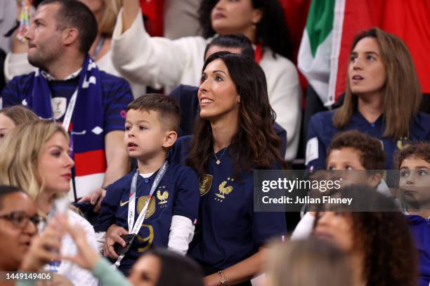 Jennifer Giroud, wife of Olivier Giroud of France, looks on in the stands during the FIFA World Cup Qatar 2022 semi final match between France and...