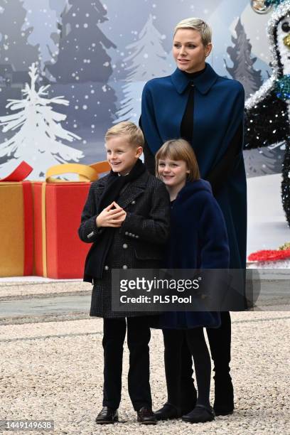Princess Charlene of Monaco, Prince Jacques of Monaco and Princess Gabriella of Monaco attend the Christmas Tree at Monaco Palace on December 14,...