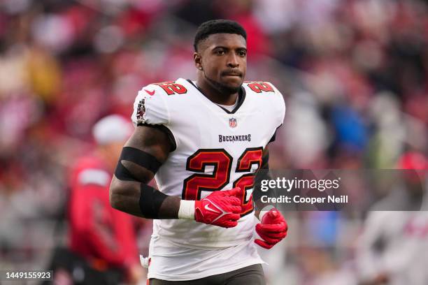 Keanu Neal of the Tampa Bay Buccaneers runs off of the field against the San Francisco 49ers at Levi's Stadium on December 11, 2022 in Santa Clara,...