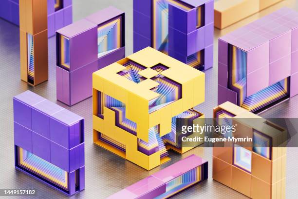 abstract data cubes connection - circuit board 3d stock pictures, royalty-free photos & images