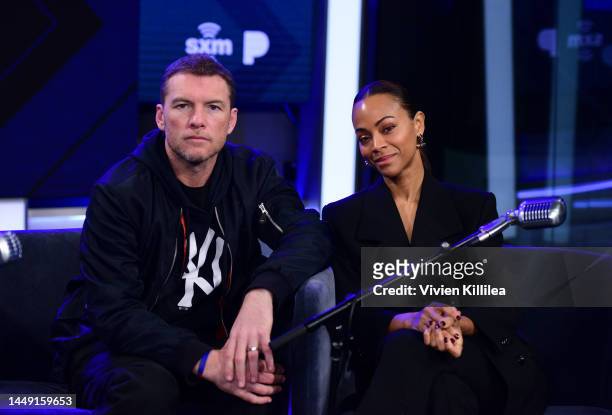 Sam Worthington and Zoe Saldaña attend SiriusXM's Town Hall With The Cast Of "Avatar: The Way of Water" at SiriusXM Studios on December 14, 2022 in...