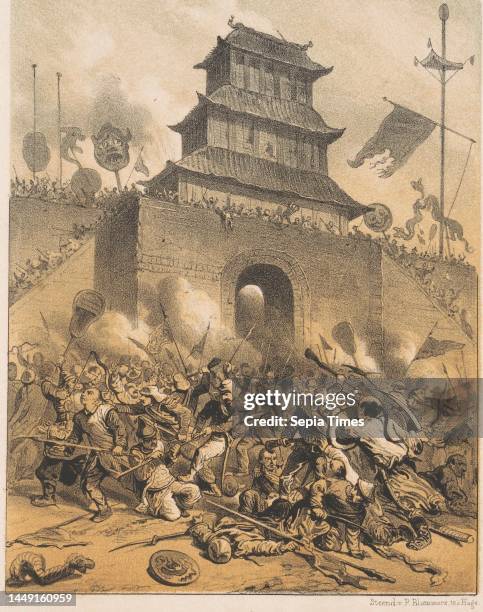 Allied troops are fighting with Chinese soldiers at a city gate, French and British troops storm the old summer palace in Peking Entry of allied...