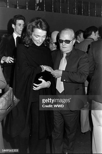 Lee Radziwill and Truman Capote attend a party celebrating the stage musical "In Gay Company" at the Hippodrome Theater in New York City on January...
