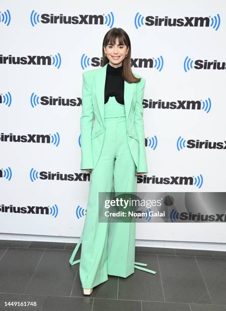 Lily Collins attends SiriusXM's Town Hall with the cast of 'Emily In Paris' at SiriusXM Studios on December 14, 2022 in New York City.