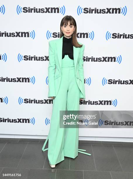 Lily Collins attends SiriusXM's Town Hall with the cast of 'Emily In Paris' at SiriusXM Studios on December 14, 2022 in New York City.