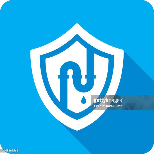 shield pipe icon silhouette - spraying hose stock illustrations
