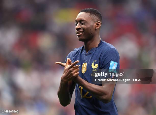 Randal Kolo Muani of France celebrates after scoring the team's second goal during the FIFA World Cup Qatar 2022 semi final match between France and...