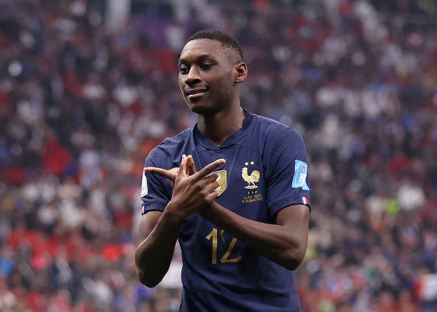Randal Kolo Muani of France celebrates after scoring the team's second goal during the FIFA World Cup Qatar 2022 semi final match between France and...