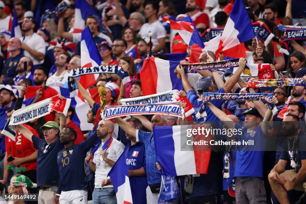 France fans show their support during the FIFA World Cup Qatar 2022 semi final match between France and Morocco at Al Bayt Stadium on December 14,...