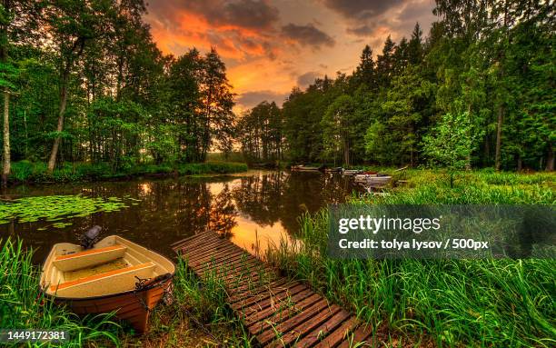 scenic view of lake against sky during sunset,lenevka,russia - idyllic lake bildbanksfoton och bilder