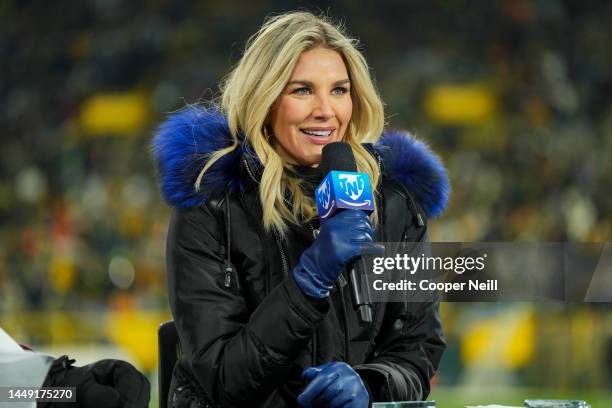 Amazon Prime Video Thursday Night Football host Charissa Thompson speaks between the Tennessee Titans and the Green Bay Packers at Lambeau on...