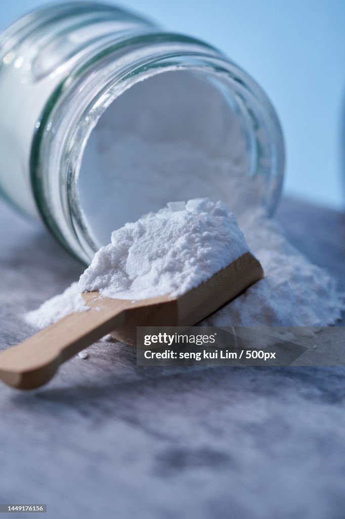 Jar and a spoon full of baking soda,Malaysia