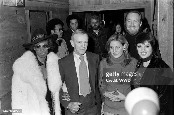 Altovise Davis, Fred Astaire, Lorna Luft, Jack Haley Jr. , and Liza Minnelli attend a party celebrating Chita Rivera at Studio One in West Hollywood,...