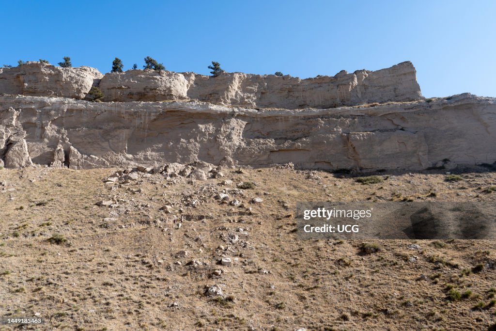 Famous Falling Rocks Rock fall deposit from large failure event on the cliffs above, an ...