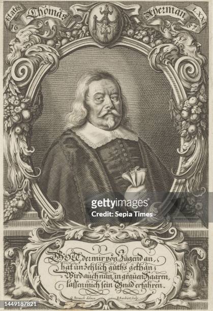 Portrait of Thomas Ayermann, print maker: Jakob von Sandrart, , intermediary draughtsman: Georg Strauch, paper, engraving, h 216 mm × w 146 mm.