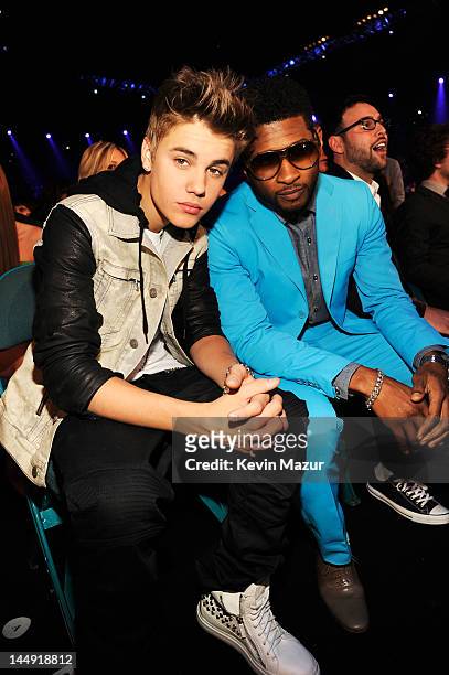 Singers Justin Bieber and Usher attend the 2012 Billboard Music Awards at the MGM Grand Garden Arena on May 20, 2012 in Las Vegas, Nevada.