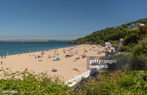 St Ives, Cornwall, England, UK, Overview of the sandy beach at Porthminster, St Ives aa popular English holiday resort.