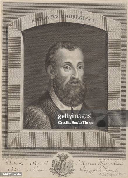 Portrait of a man, possibly the artist Correggio, print maker: Luigi Valperga, , Luigi Valperga, , after: Correggio, , Turijn, 1775 - after 1819,...