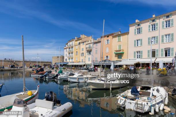 Saint-Tropez, Cote d'Azur, French Riviera, Provence, France. The old fishing port. Vieux port de peche.