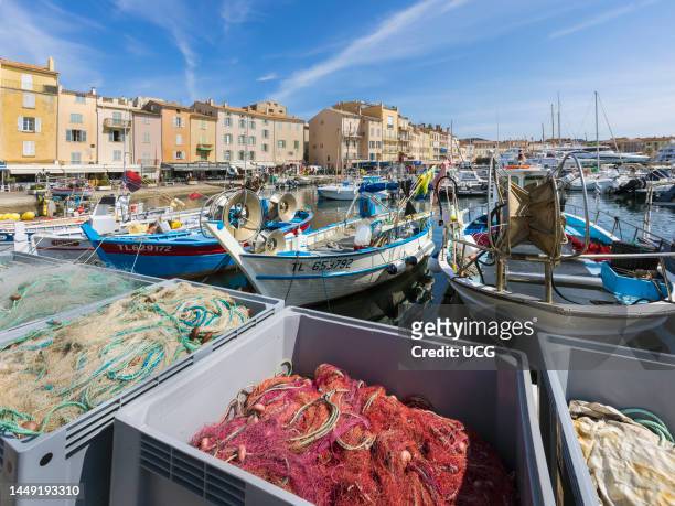 Saint-Tropez, Cote d'Azur, French Riviera, Provence, France. The old fishing port. Vieux port de peche.