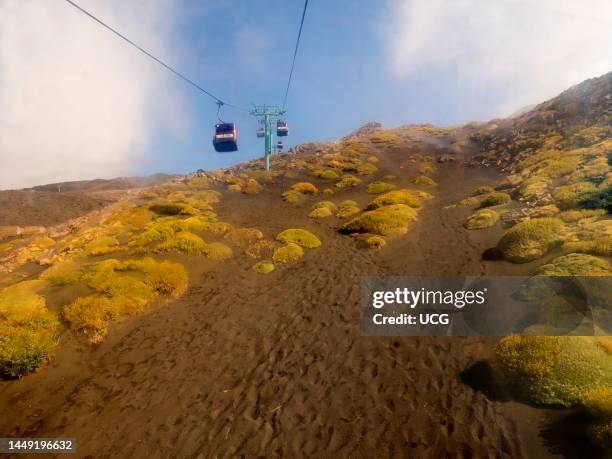Cable Cars in the mists, Mount Etna, Sicily.