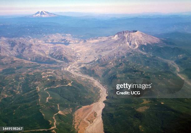 Mt. St. Helens and the Toutle River, the path of one of the lahars during the May 18, 1980 eruption.
